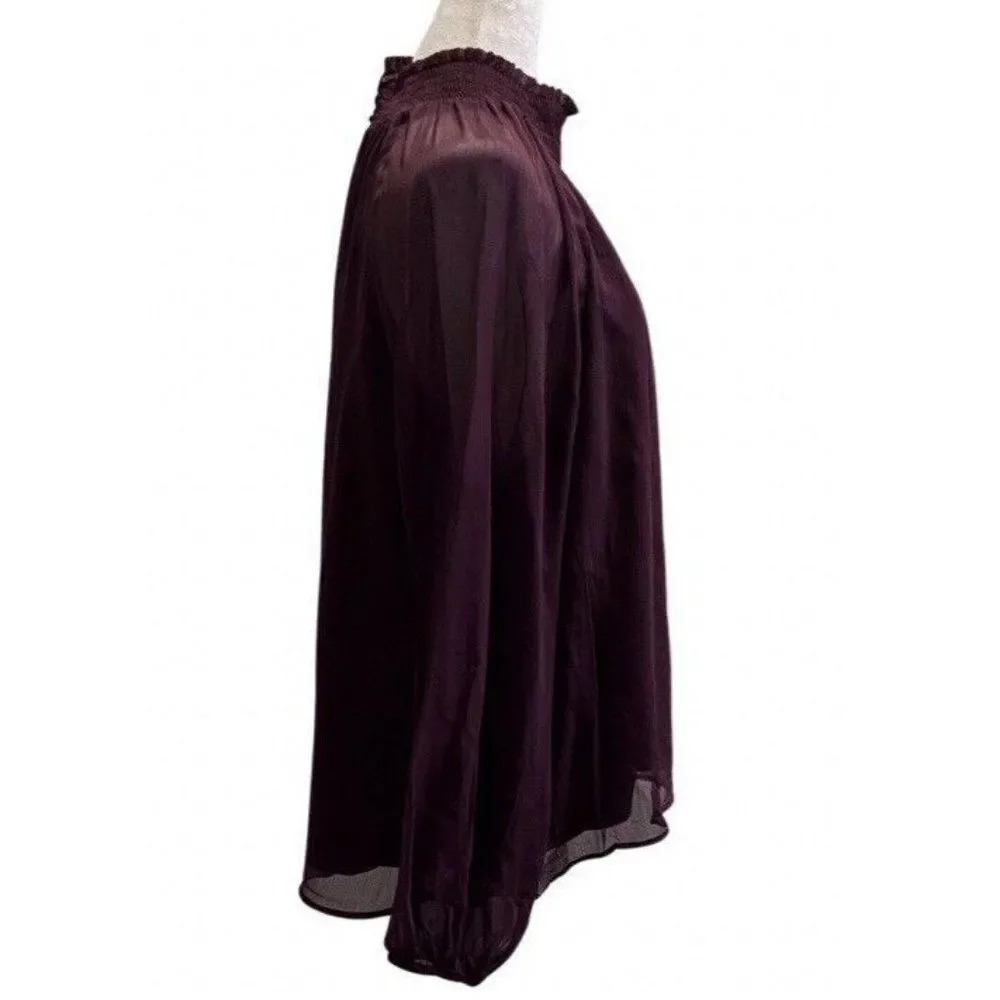 Joie Designer Womens Long Sleeved Smock Top Blouse Large Burgundy Polyester - Picture 5 of 13